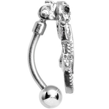 Clear Gem White Striped Roaming Lizard Top Mount Belly Ring