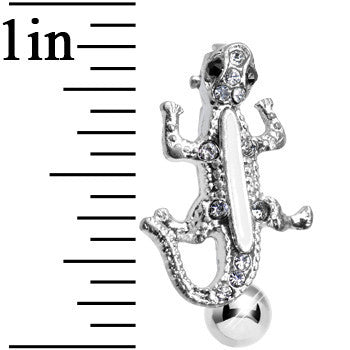 Clear Gem White Striped Roaming Lizard Top Mount Belly Ring