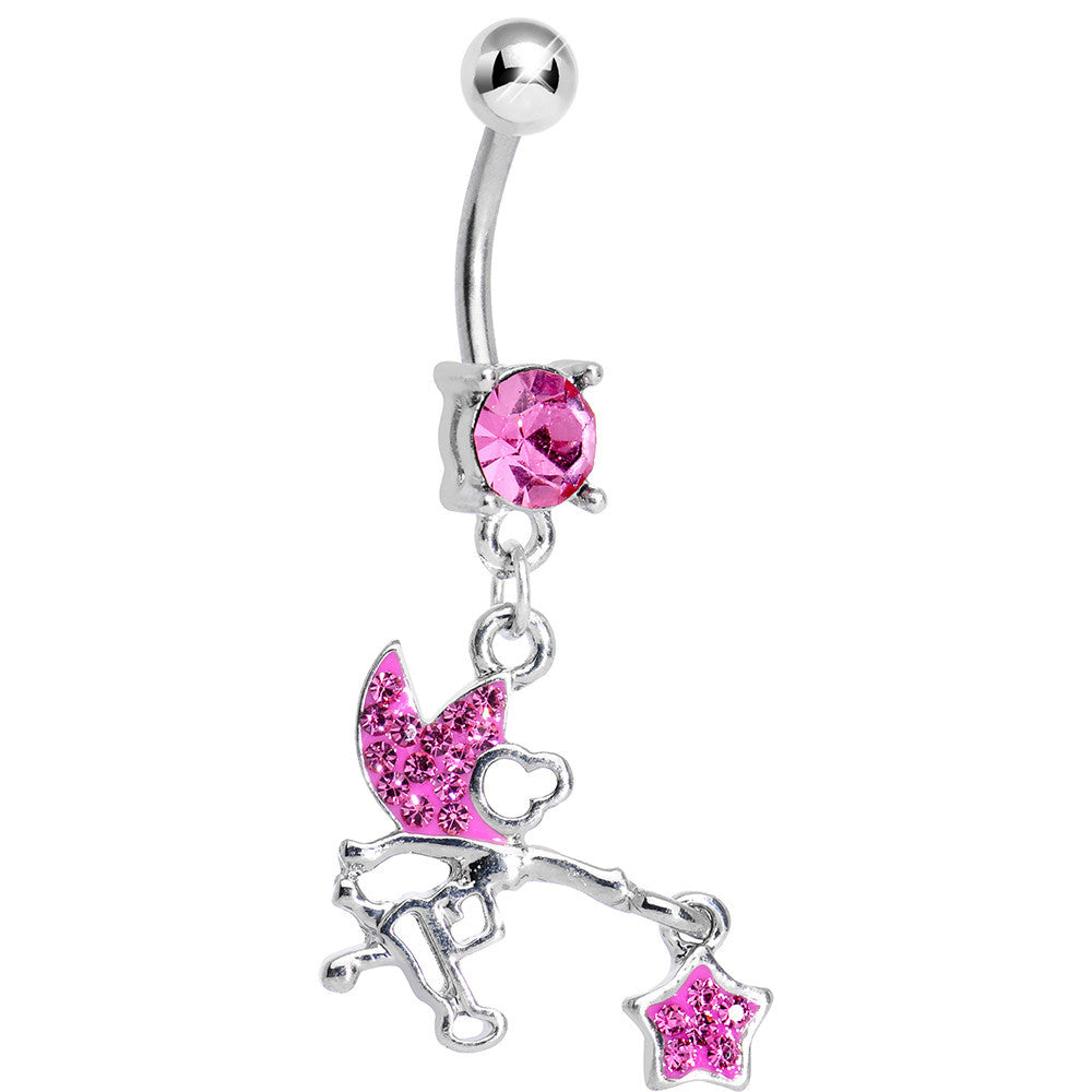 Pink Gem Chasing a Star Fairy Dangle Belly Ring