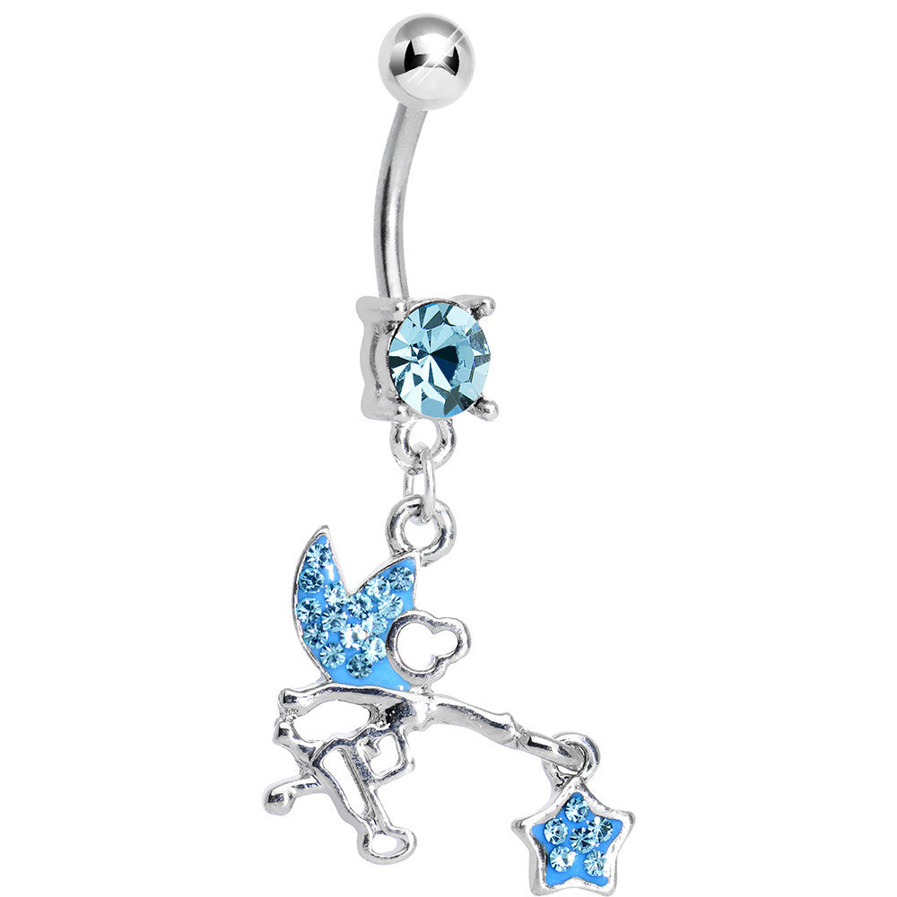 Aqua Gem Chasing a Star Fairy Dangle Belly Ring