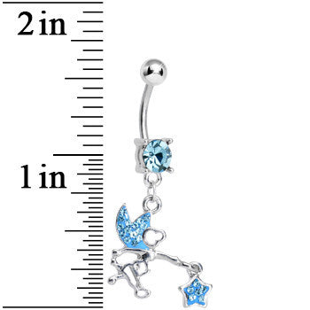 Aqua Gem Chasing a Star Fairy Dangle Belly Ring