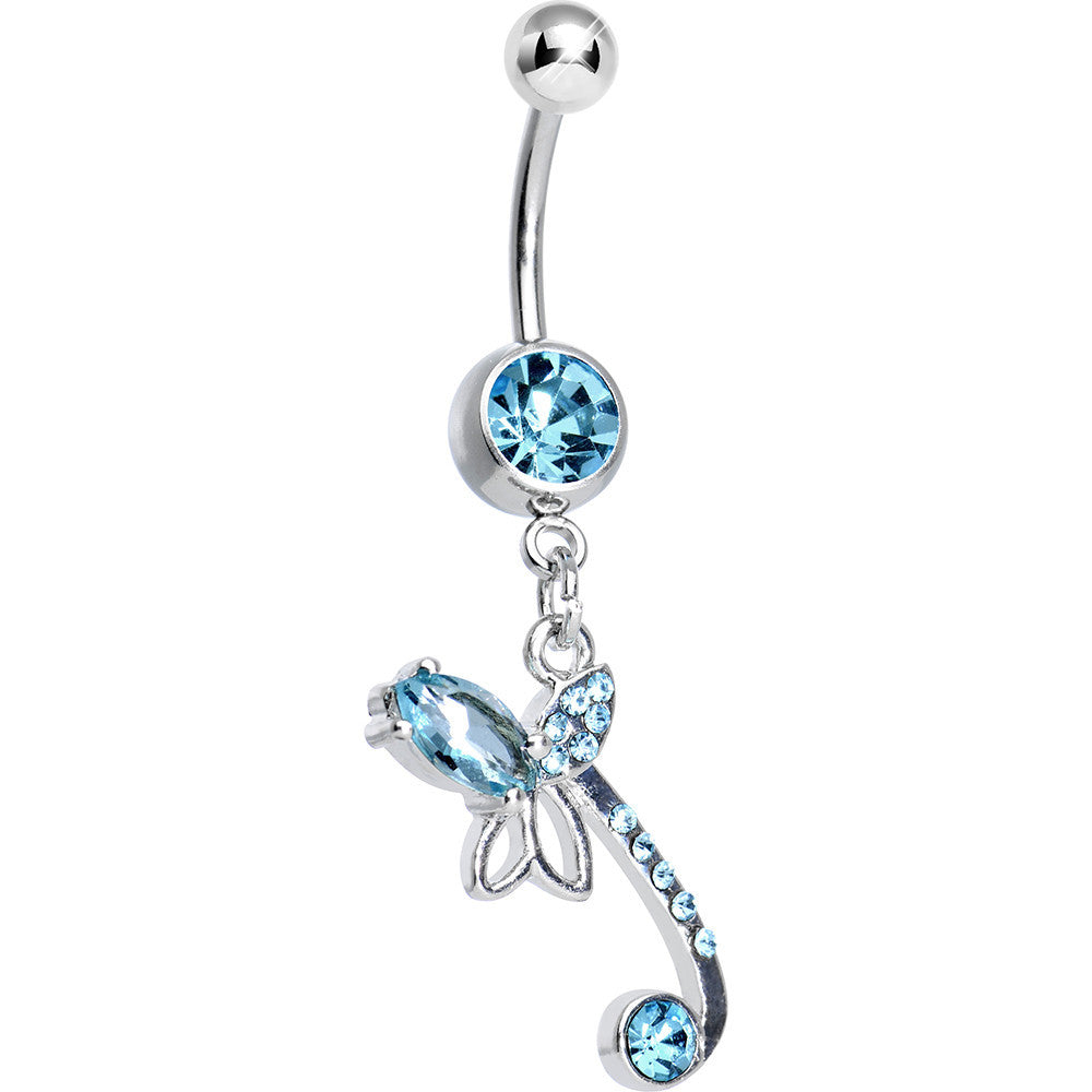 Aqua Gem Bud of the Tulip Flower Dangle Belly Ring