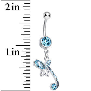 Aqua Gem Bud of the Tulip Flower Dangle Belly Ring