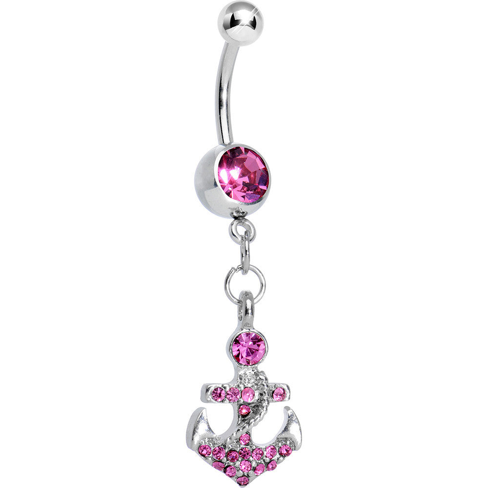 Pink Gem Glamorous Nautical Anchor Dangle Belly Ring