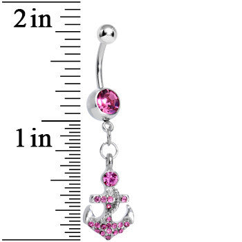 Pink Gem Glamorous Nautical Anchor Dangle Belly Ring