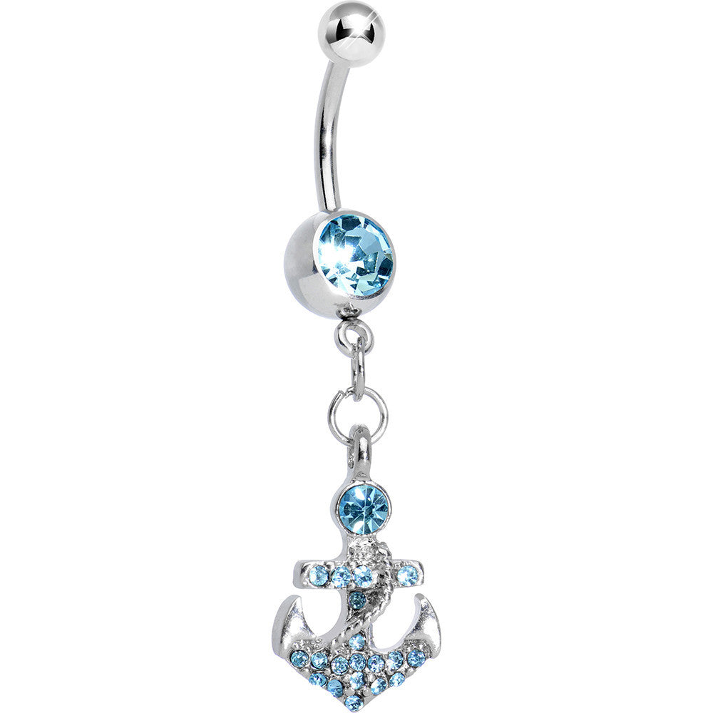 Aqua Gem Glamorous Nautical Anchor Dangle Belly Ring