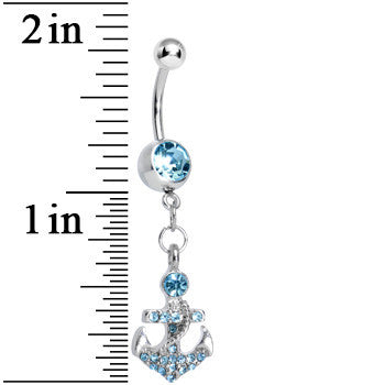 Aqua Gem Glamorous Nautical Anchor Dangle Belly Ring