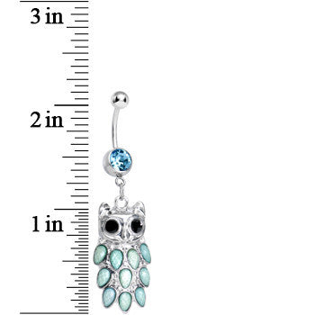 Aqua Gem Dressed Up Owl Dangle Belly Ring