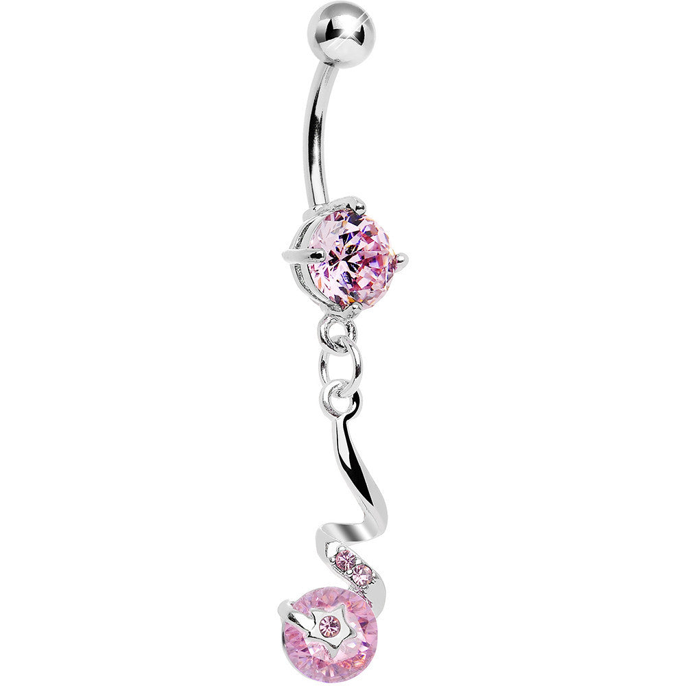 Pink Gem Twisting Delight Star Gem Dangle Belly Ring