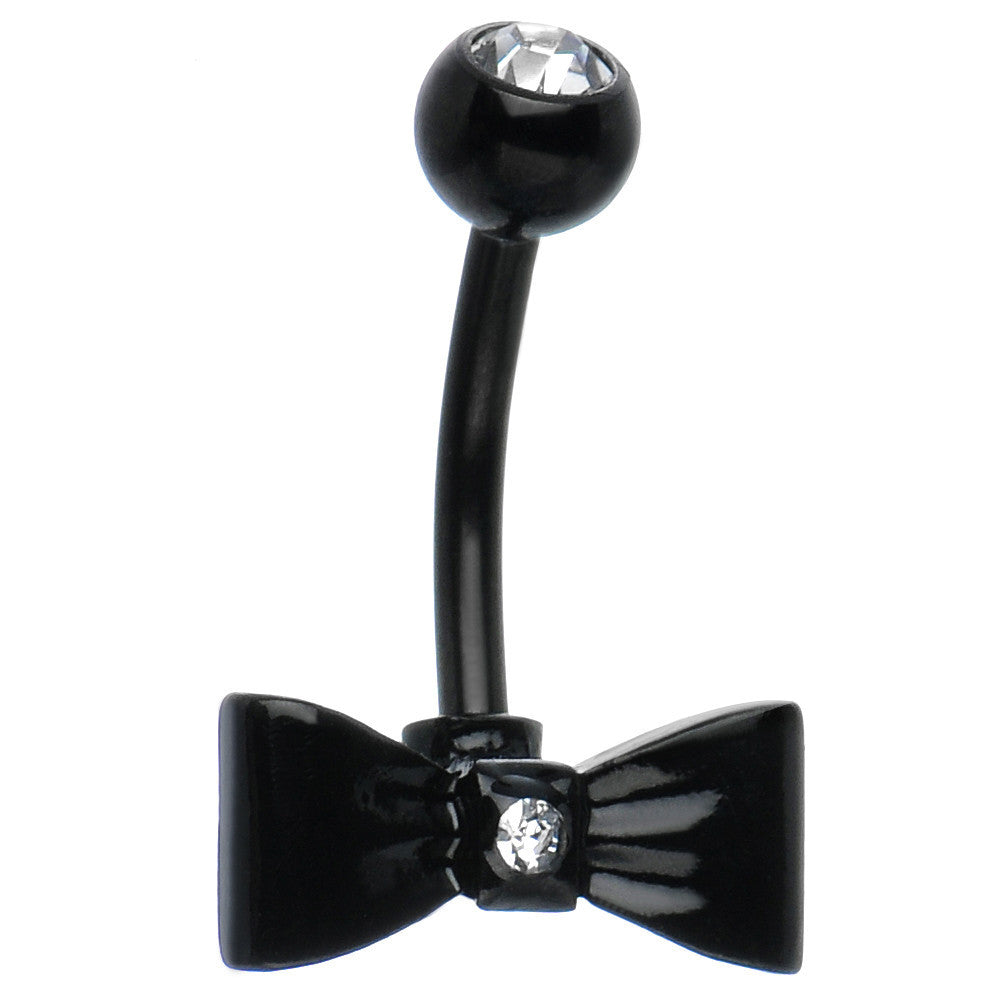 Clear Gem Total Sophistication Black Bow Tie Belly Ring