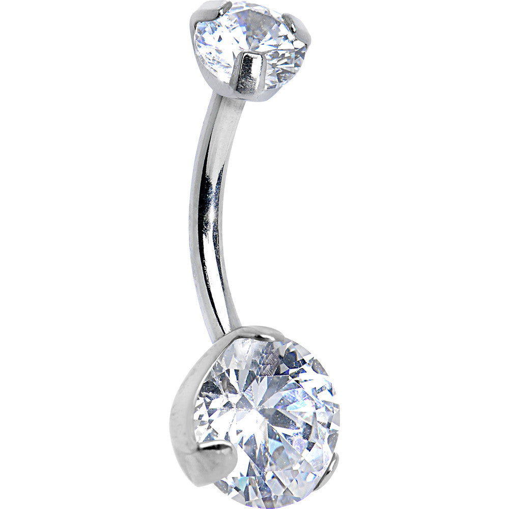 Double Clear CZ Prong Set Round Belly Ring