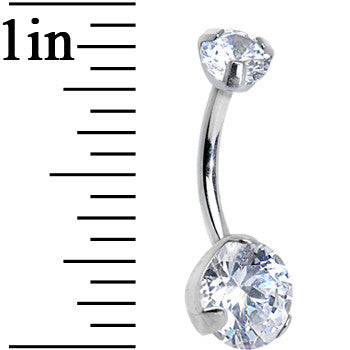 Double Clear CZ Prong Set Round Belly Ring