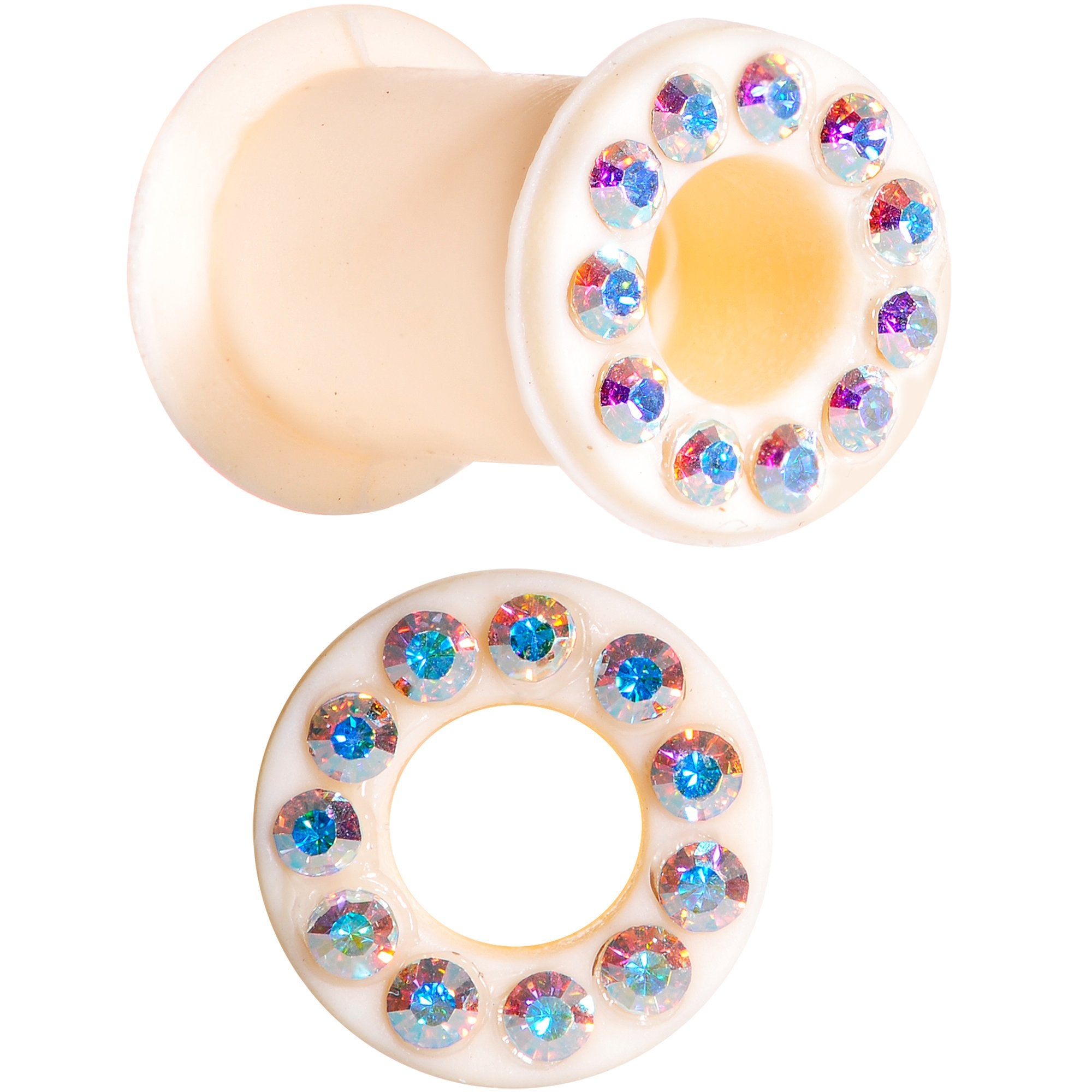 2 Gauge Aurora Gem Flexible Peach Silicone Double Flare Tunnel Plug Set