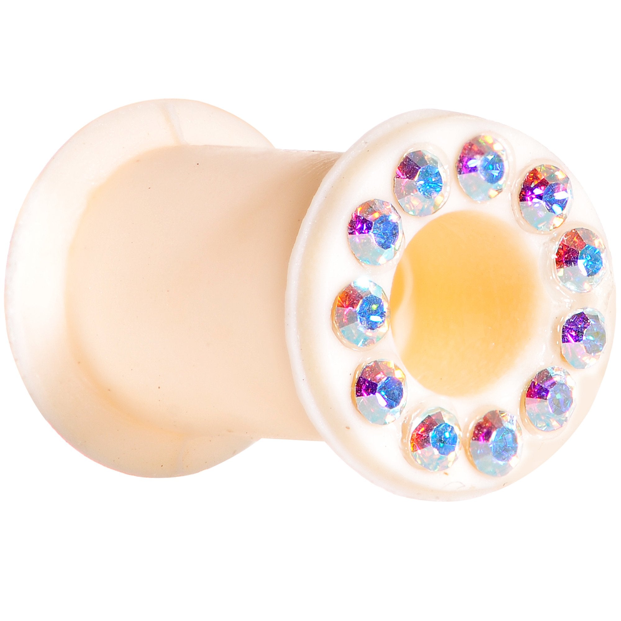 2 Gauge Aurora Gem Flexible Peach Silicone Double Flare Tunnel Plug Set