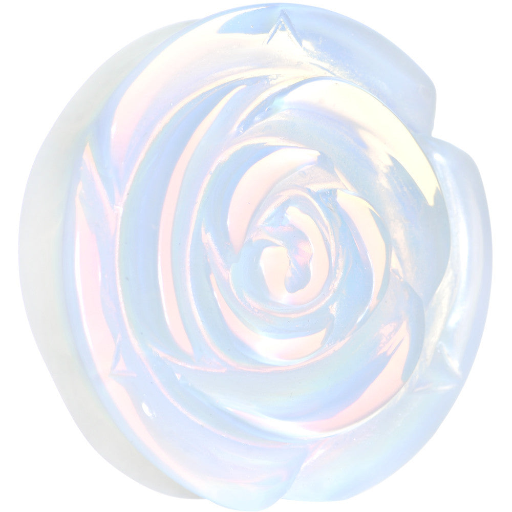 38mm Opalite Natural Stone Rose Flower Double Flare Saddle Plug