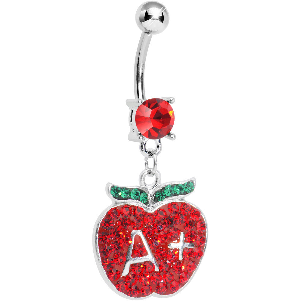 Red Gem Teacher Gets an Apple Dangle Belly Ring