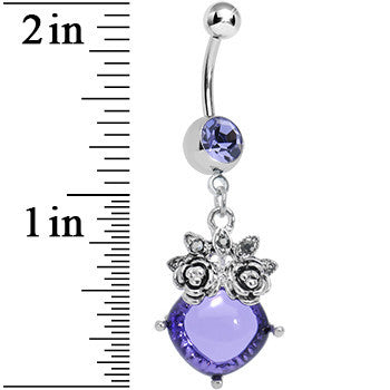 Purple Gem Luminous Orb Victorian Roses Dangle Belly Ring