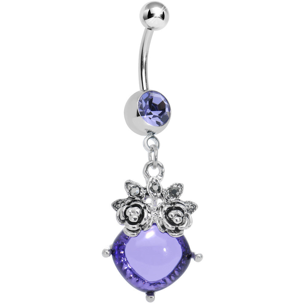 Purple Gem Luminous Orb Victorian Roses Dangle Belly Ring