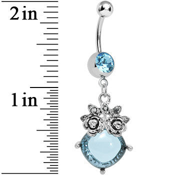 Aqua Gem Luminous Orb Victorian Roses Dangle Belly Ring