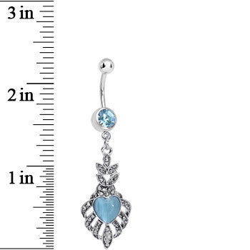 Aqua Gem Royal Blue Heart Dangle Belly Ring