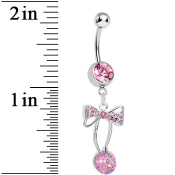 Pink Cubic Zirconia Drop Sweetness Wrapped in a Bow Dangle Belly Ring