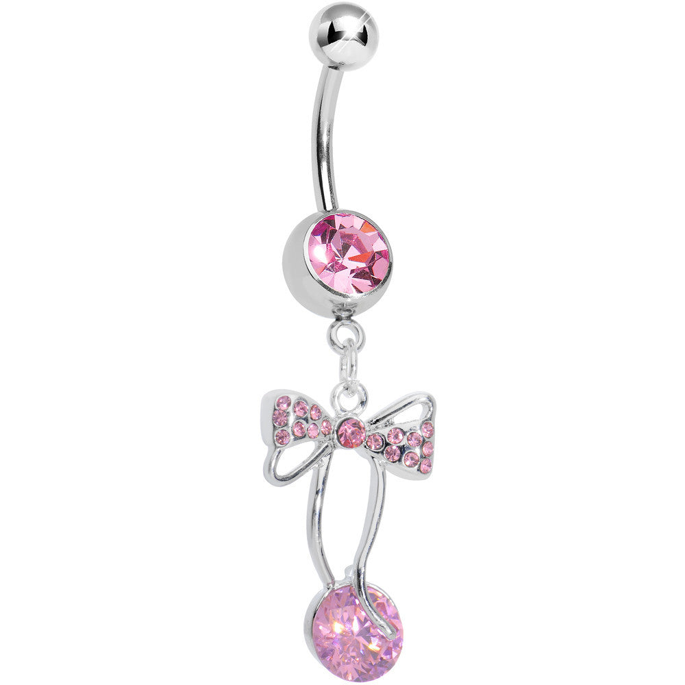 Pink Cubic Zirconia Drop Sweetness Wrapped in a Bow Dangle Belly Ring