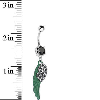 Black Paved Gem On the Green Wing of an Angel Dangle Belly Ring