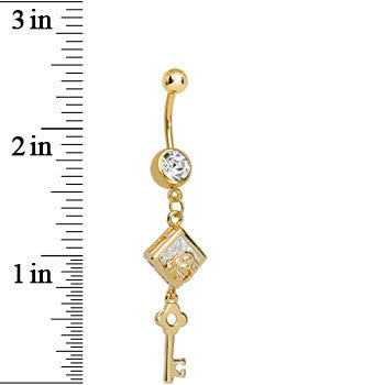 Clear Gem Gold Plated Key to My Diary Dangle Belly Ring