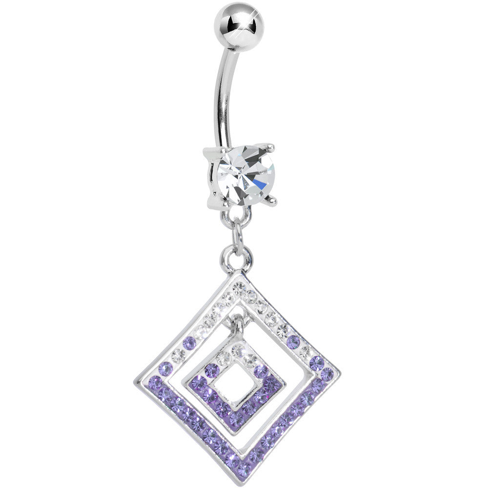 Clear Gem Double Clear and Purple Paved Diamond Dangle Belly Ring