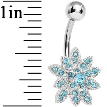 Aqua Gem 3D Dazzle Flower Belly Ring