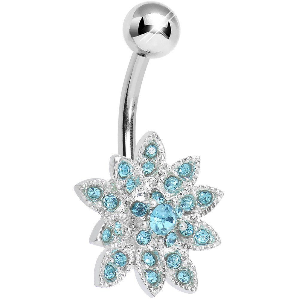 Aqua Gem 3D Dazzle Flower Belly Ring