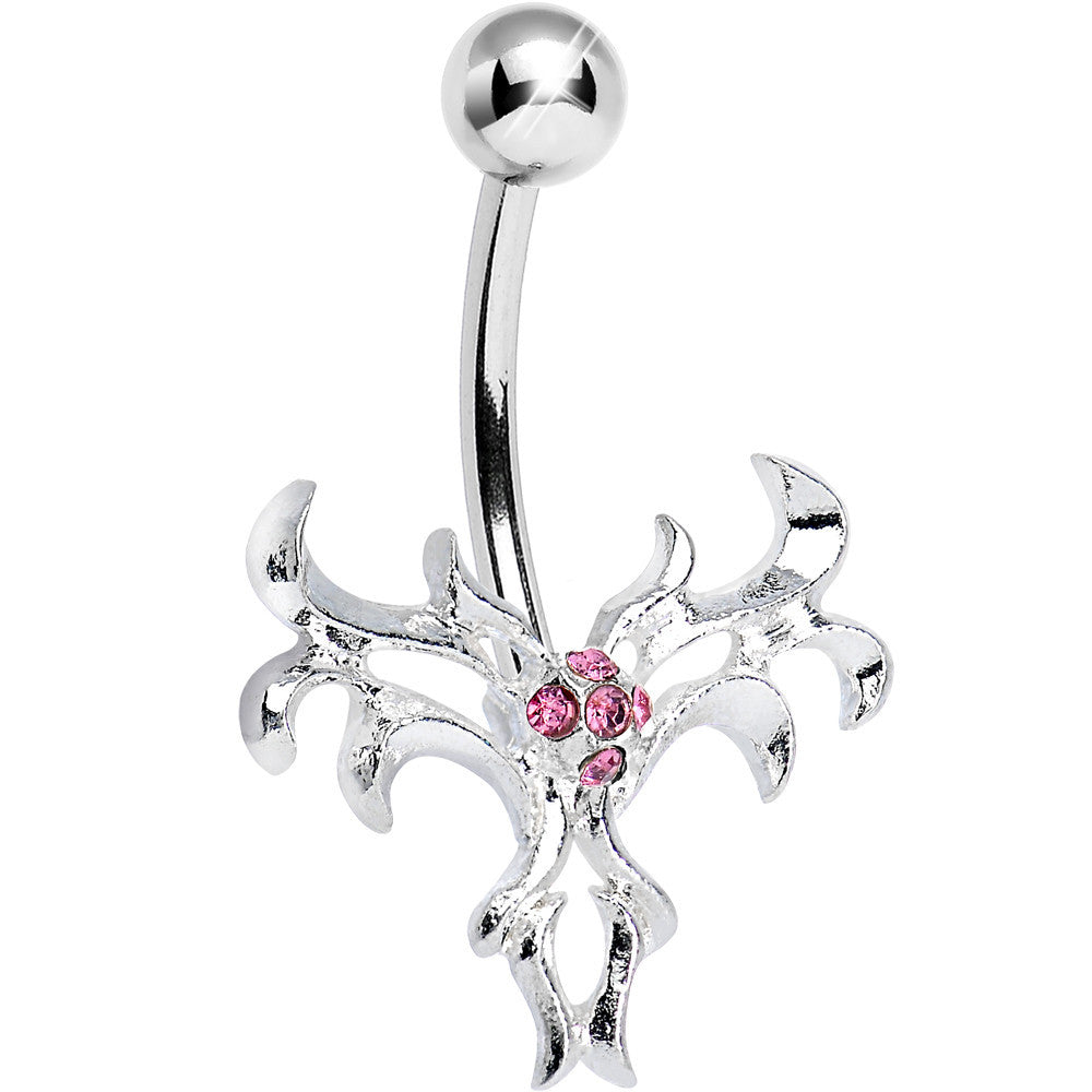 Pink Gem Exotic Leaves Belly Ring