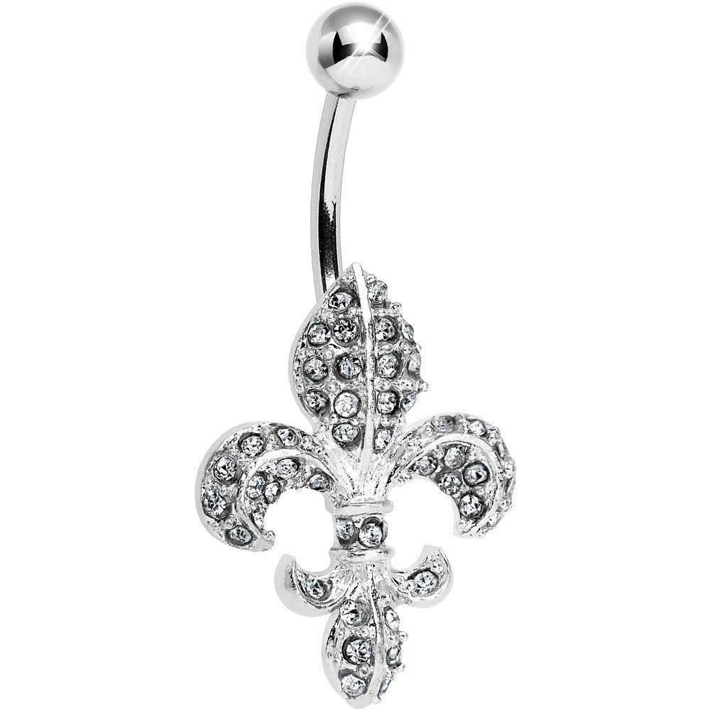 Crystalline Gem Paved Fabulous Fleur De Lis Belly Ring