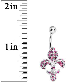 Pink Gem Paved Fabulous Fleur De Lis Belly Ring