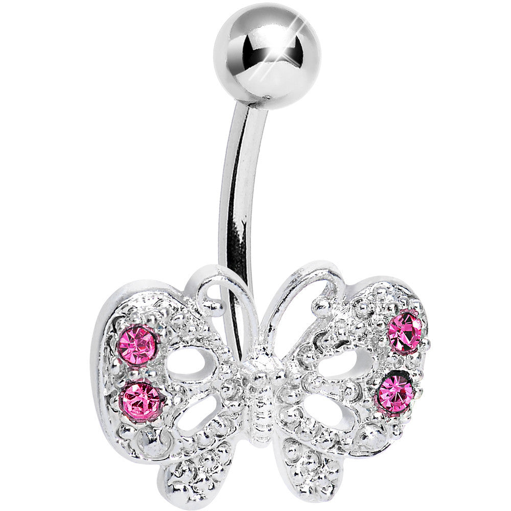 Pink Gem Enchanting Butterfly Belly Ring