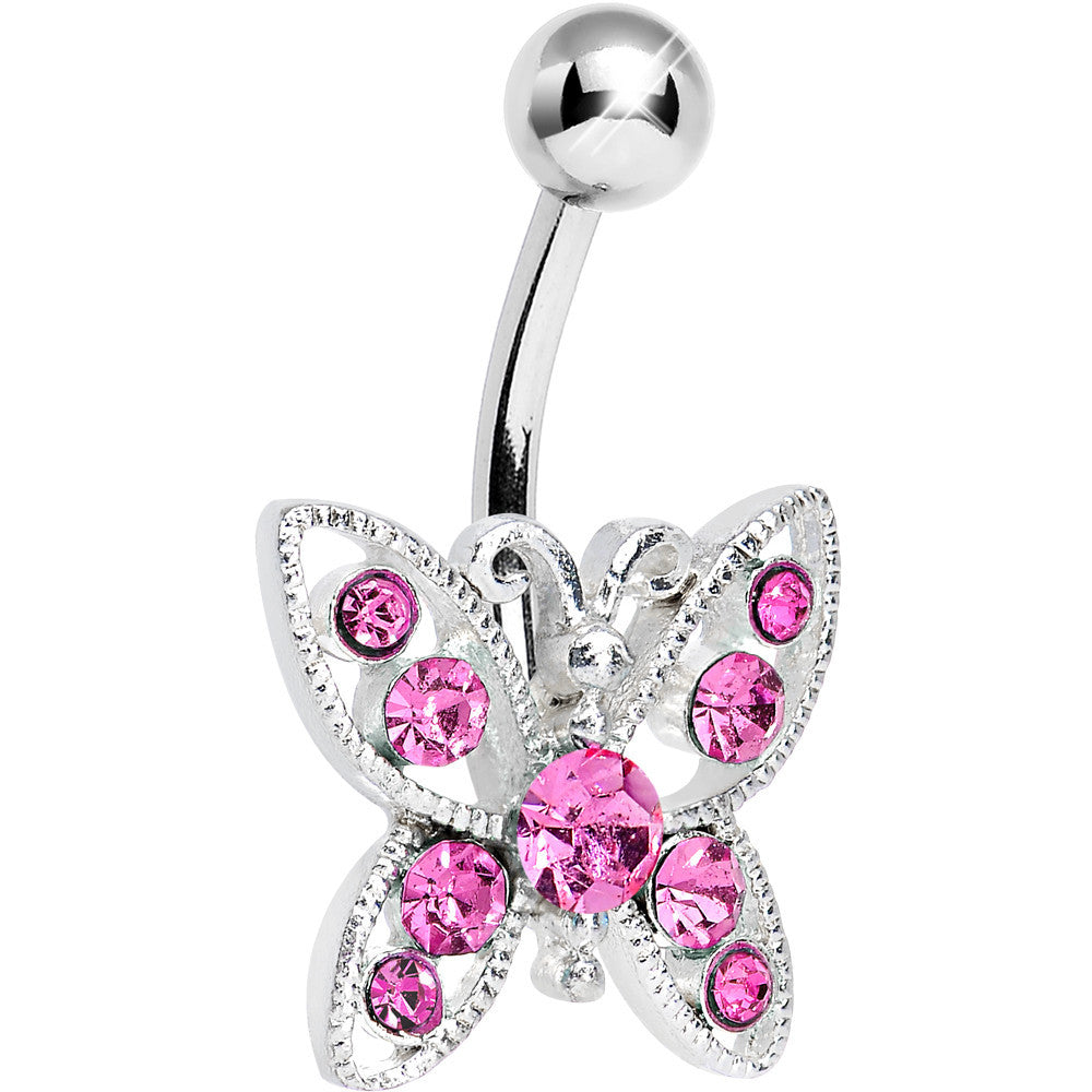 Pink Gem Glamorous Butterfly Belly Ring