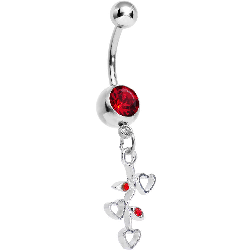 Red Gem Branch of Love Heart Dangle Belly Ring