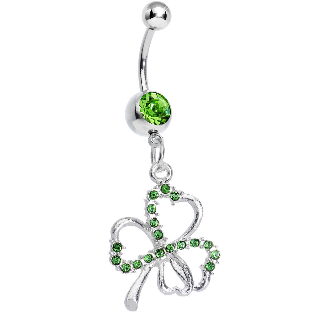 Light Green Silvery Shamrock Dangle Belly Ring