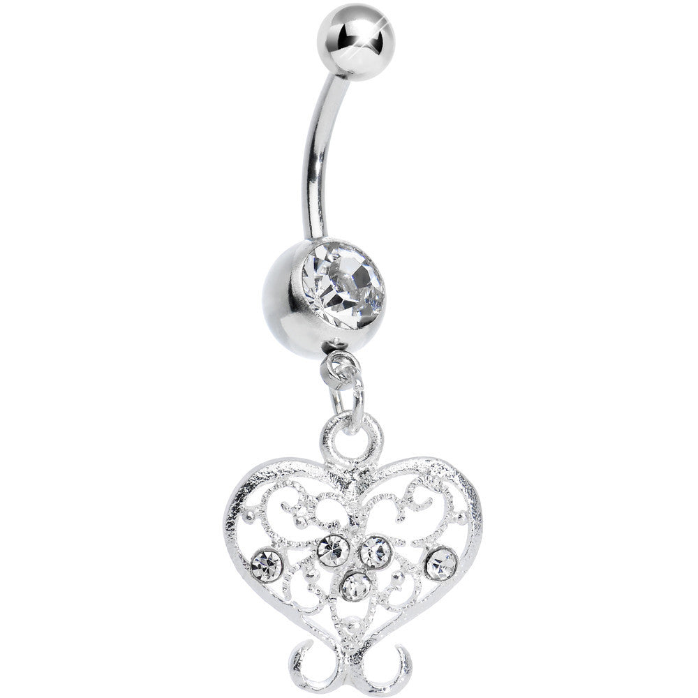 Crystalline Gem Opulent Scrolled Heart Dangle Belly Ring