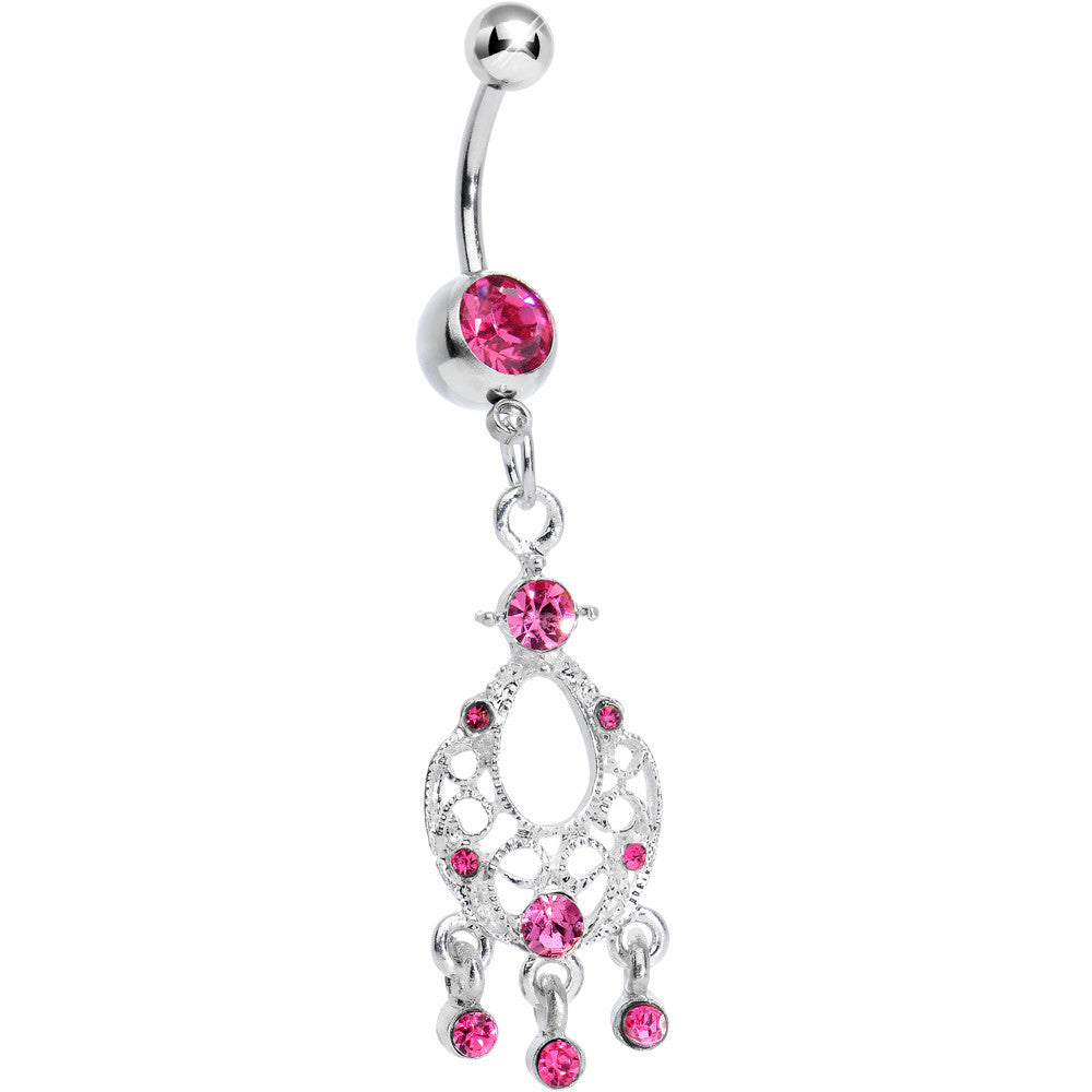 Pink Gem Symmetrical Dreamcatcher Dangle Belly Ring