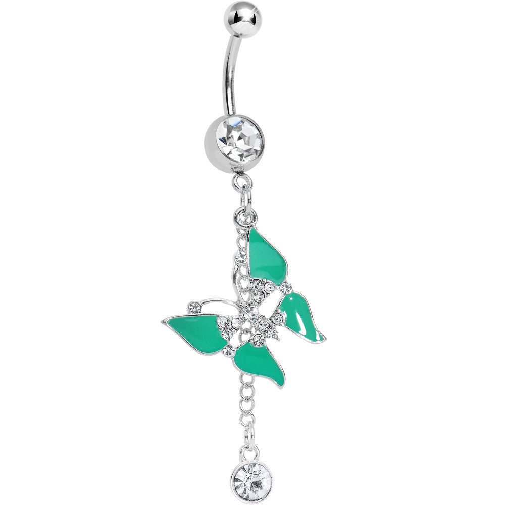 Clear Gem Mystical Green Wings Butterfly Chain Dangle Belly Ring