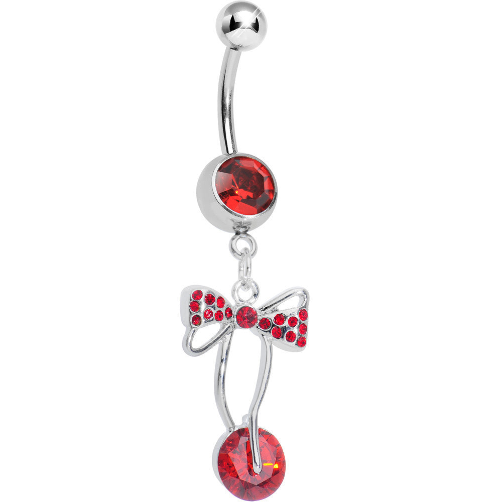 Red Cubic Zirconia Drop Sweetness Wrapped in a Bow Dangle Belly Ring