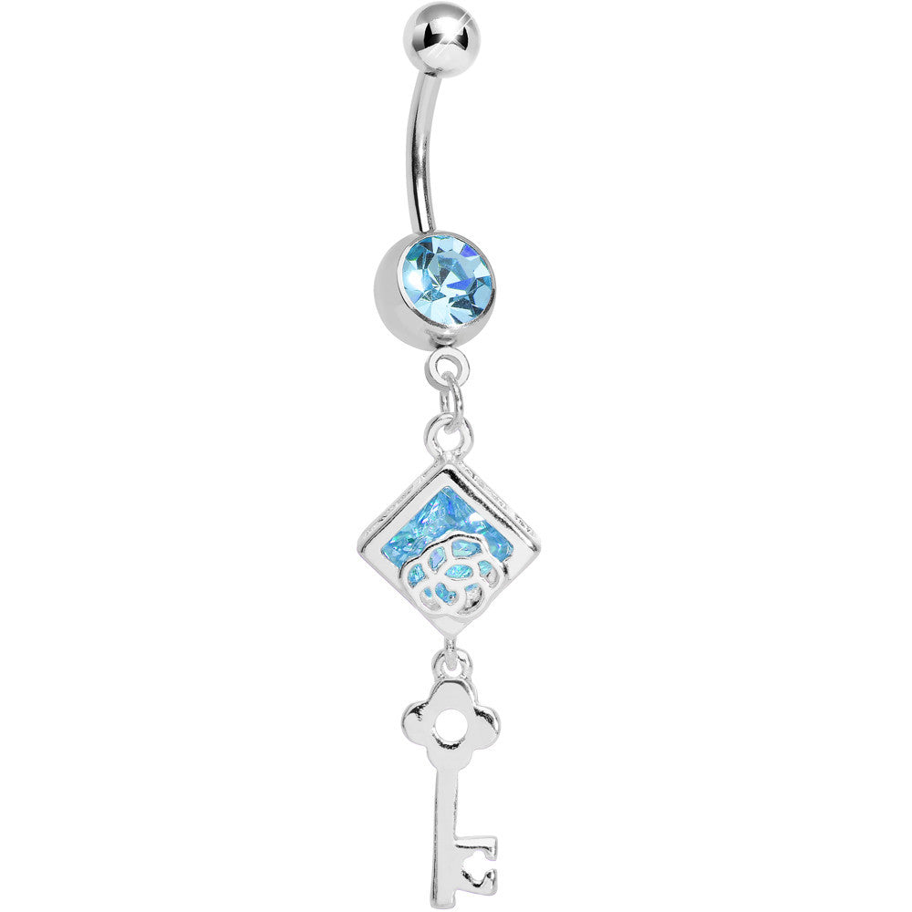 Aqua Gem Key to My Diary Dangle Belly Ring