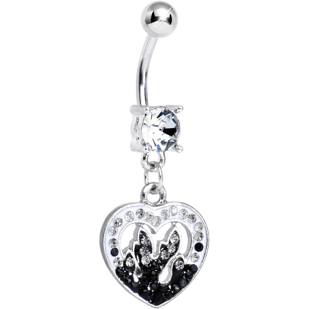 Clear Gem Black Hollow Fire Heart Dangle Belly Ring