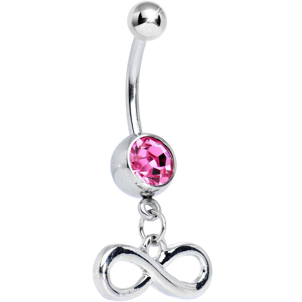 Pink Gem Gleaming Infinity Symbol Dangle Belly Ring