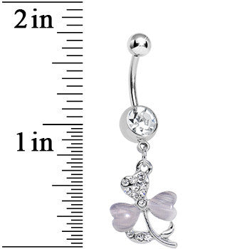 Clear Gem Light Purple Pearlescent Petals Flower Dangle Belly Ring