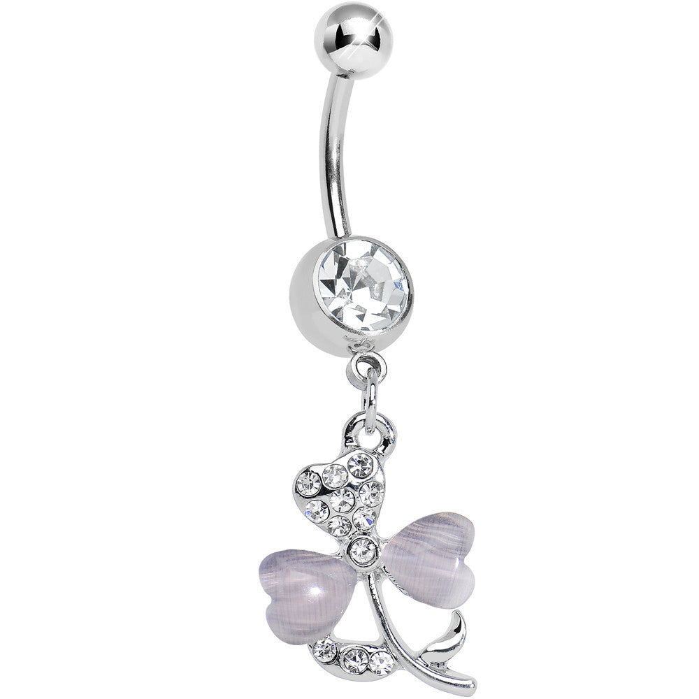 Clear Gem Light Purple Pearlescent Petals Flower Dangle Belly Ring