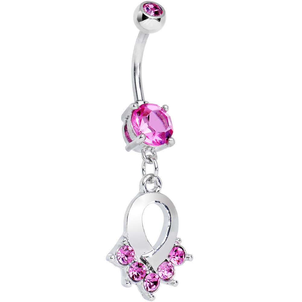 Pink Gem Gleaming Ribbon Dangle Belly Ring