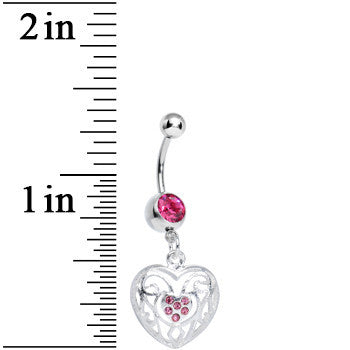 Pink Gem Flattering Hollow Heart Dangle Belly Ring