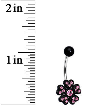 Pink Gem Midnight Black Five Petal Flower Belly Ring